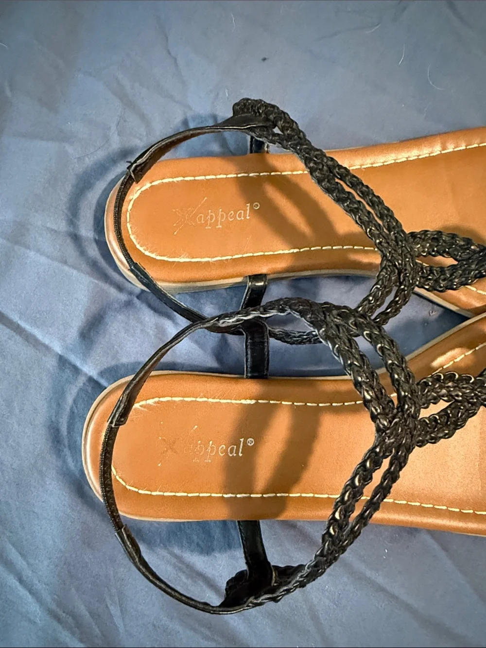 Xappeal Black Braided Thong Sandals with Tan Footbed - Picture 2 of 4